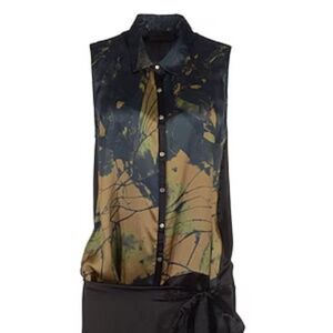 Diesel Black Gold Olive Abstract Print Wrap Dress Size Small